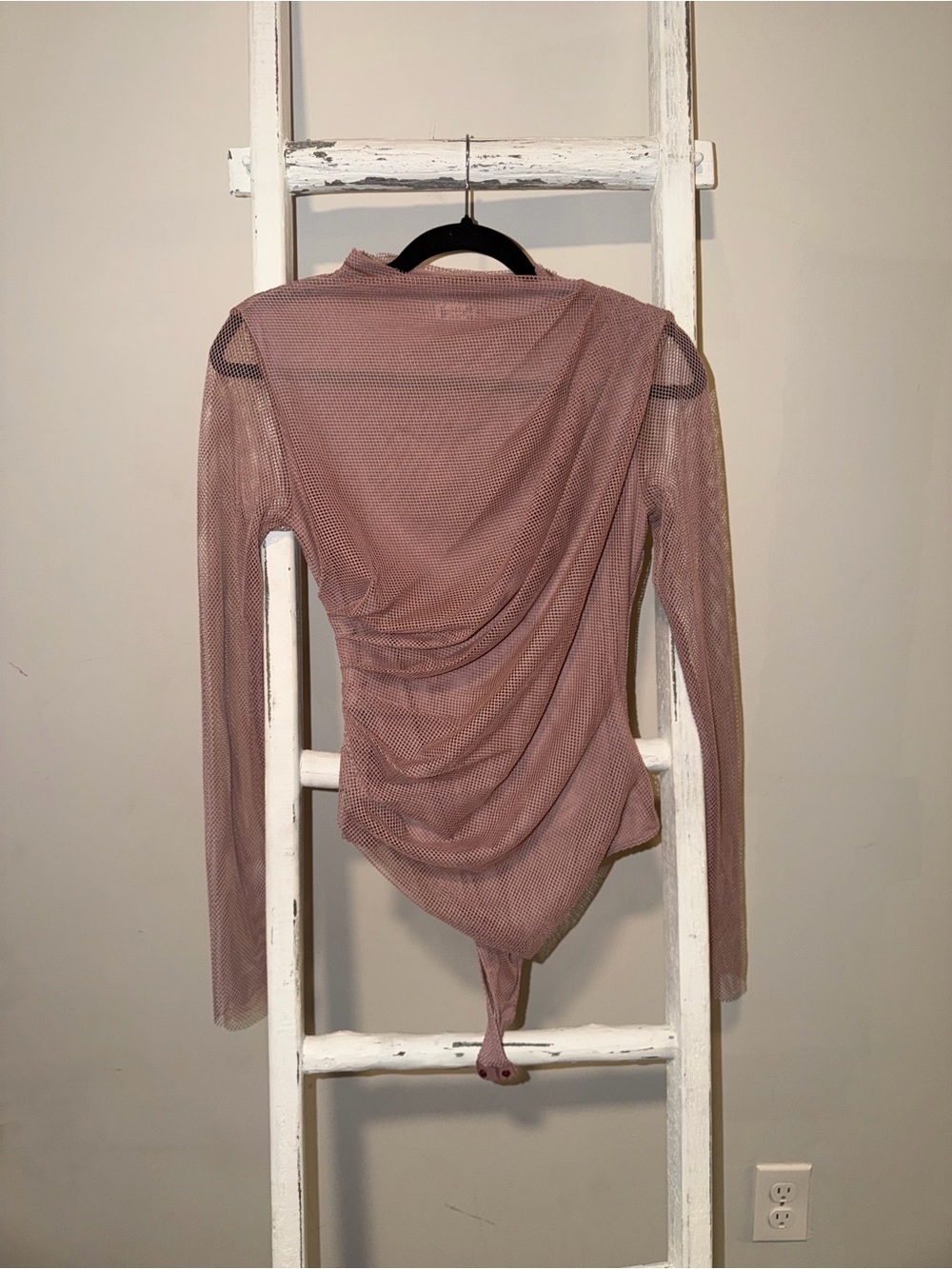 Sheer Mauve Mesh Long-Sleeve Bodysuit